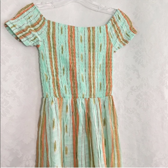 NWT Boho Stripe Mint Green Off Shoulder Maxi Dress - Picture 4 of 6